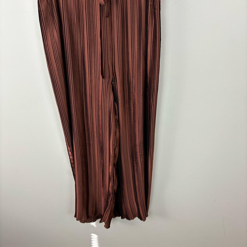 Anthropologie High Waisted Plissé Wide Leg Pants Brown Size XL - Picture 5 of 9